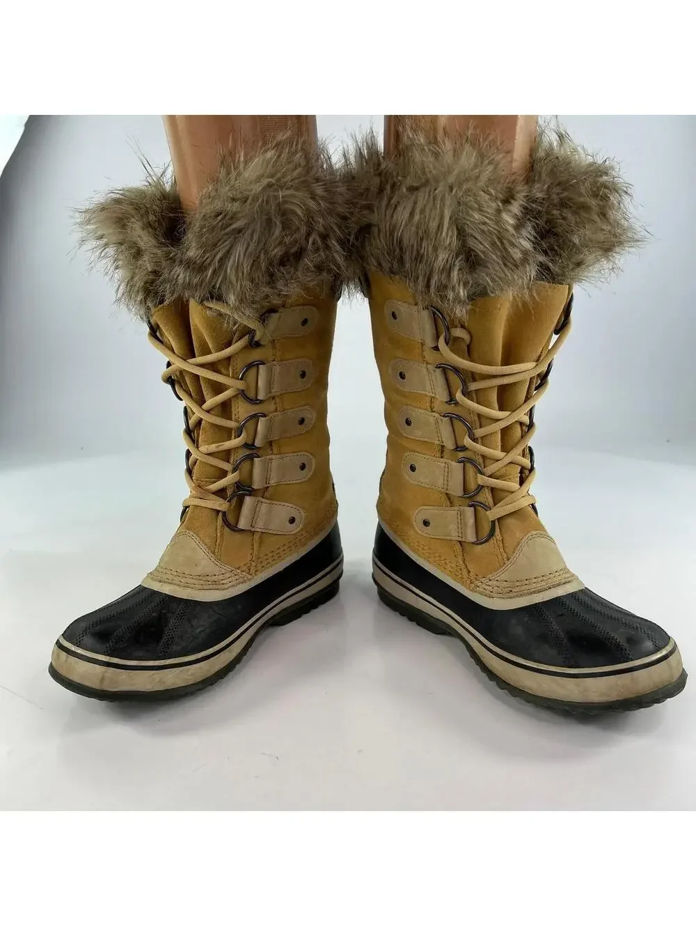 Sorel Joan of Arctic Fur Trim Winter Boots US 8 tan black waterproof Boot